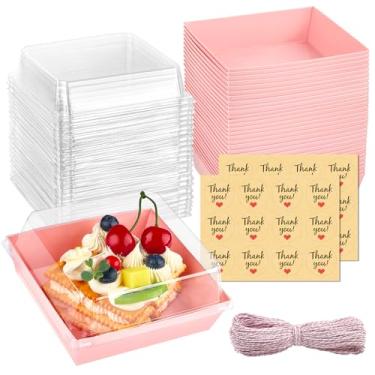Imagem de Kucoele Pacote com 20 caixas de charcutaria com tampas transparentes, caixas quadradas descartáveis para biscoitos, recipientes de papel para alimentos para cupcakes, muffins, fatias de bolos, bombas