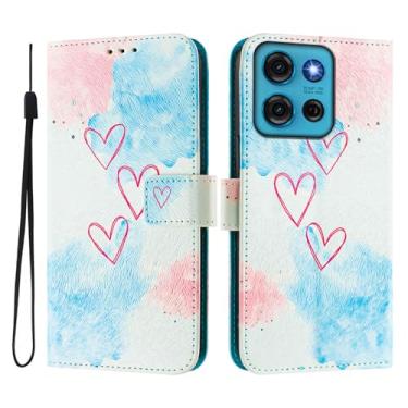 Imagem de Capa carteira para Motorola Moto G75, 3 compartimentos para cartão, 1 compartimento para dinheiro, capa flip de couro PU com padrão fofo, capa com fivela magnética à prova de choque, compatível com