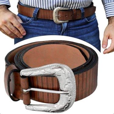 Imagem de Cinto Masculino de Couro Marrom Legítimo Country Fivela Americana - GR
