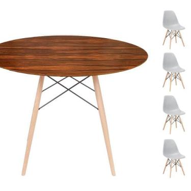 Imagem de Conjunto Mesa Eames Eiffel DSW Redonda Pau Ferro 90cm + 4 Cadeiras Eam