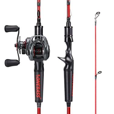 Imagem de One Bass Combo de Vara de Pesca E Carretel, Im7 Graphite 2 Peças Em Branco Baitcasting Combo, Vara Giratória com Cabo de Superpolímero - Combo de Fundição de 6' com Carretel para Canhotos - Vermelho