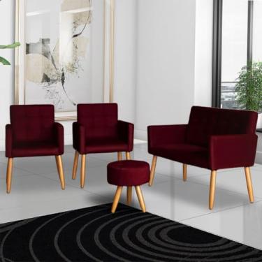 Imagem de Kit Sala de Espera 1 Namoradeira 2 Poltronas 1 Puff Luxo MOBLAN decor (MARSALA)