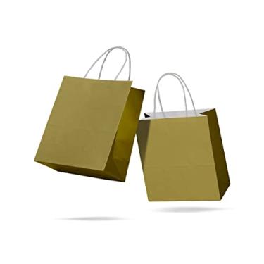 Imagem de Sacola de Papel Kraft Colorido Reforçada Com Alça Torcida PP 15 x 16,5 x 7cm 100 unidades (Dourado)