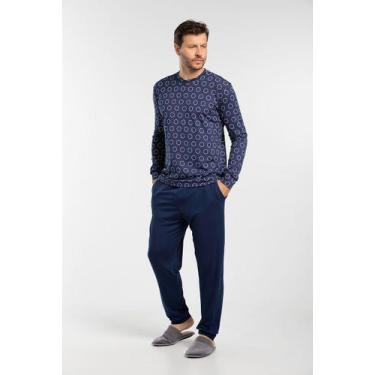 Imagem de Conjunto Pijama Masculino Em Malha Longo Estampado  - Cor De Cacau, M,