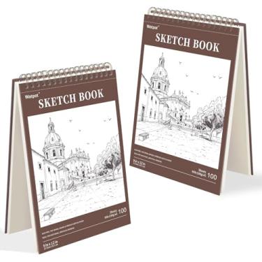 Imagem de Caderno de esboço de capa dura de 23 x 30 cm, bloco de esboço espiral superior, 100 folhas de papel de desenho de 30,8 kg/100 g/m², pacote com 2