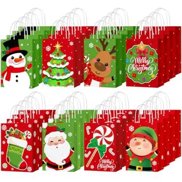 Imagem de Yeaqee 80 peças de sacos pequenos de presente de Natal, sacos de presente Kraft de Feliz Natal com alças a granel para papel de embrulho de Natal, suprimentos para festas de fim de ano, 20 x 15 x 8 cm