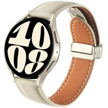 Imagem de DEALELE Pulseiras compatíveis com Samsung Galaxy Watch 6/6 Classic/5/5 Pro/4/4 Classic/Galaxy 3 de 41 mm, pulseira de couro genuíno colorida de 20 mm para Huawei GT3 42 mm/GT2 42 mm, branco leite