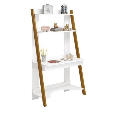 Imagem de Estante Escrivaninha Simba Branco Fosco Com Pés Amadeirado - Reller Móveis Branco Fosco