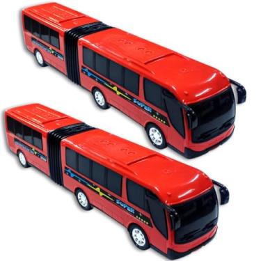 Imagem de 2 Ônibus Brinquedo Articulado Metropolitano Plástico Grande (2 Vermelho)