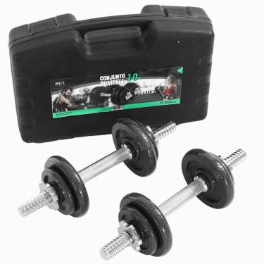 Imagem de Kit Maleta Halteres Completa 10kg Barra Anilha Dumbbell WCT
