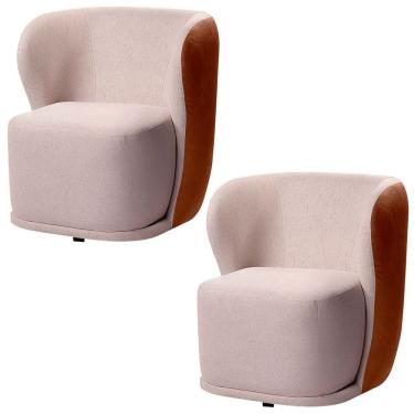 Imagem de Kit 2 Poltronas Para Sala E Escritório Base Giratória Corven Corino Marrom/linho Bege