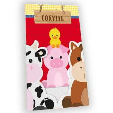 Imagem de Convite De Aniversário Animais Fazendinha - 8 Unidades