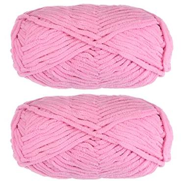 Imagem de HARFINGTON 2Skeins fio de chenille cobertor 2 x 100 g/201 g 74 jardas #6 tricô macio de poliéster super volumoso para crochê saco de tecelagem cachecol chapéu, rosa escuro