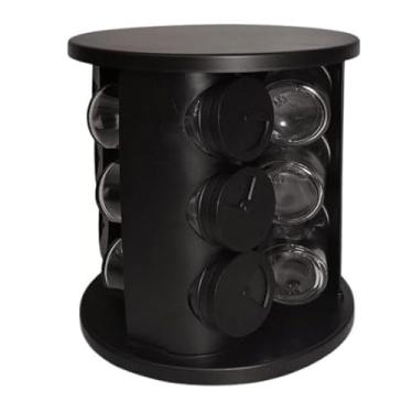 Imagem de Porta Condimentos Temperos Giratório Potes Vidro Tampa Dosadora Preto(9 Potes)