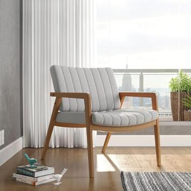 Imagem de Poltrona Cadeira Decorativa Linho Uxuá Para Sala Recepção de Escritório (Linho Cinza)