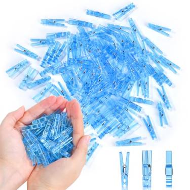 Imagem de 100 peças de alfinetes azuis para chá de bebê, meninos, alfinetes de roupas de acrílico, mini prendedores de roupa para fotos, artesanato DIY, adereço de jogo de chá de bebê, lembrancinhas de