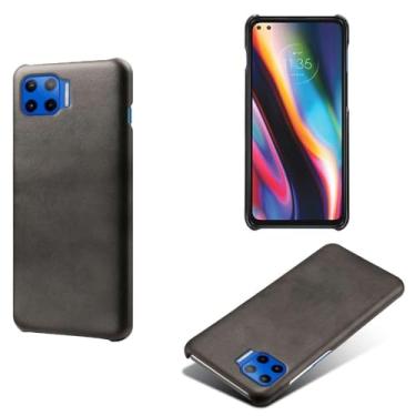 Imagem de Capa para MOTO G5 Plus,Proteção contra quedas,Casca de volta de cor sólida simples,Design de couro de imitação de plástico-Black