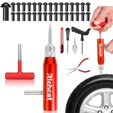 Imagem de Richcat Kit de reparo de perfuração de pneu sem câmara com plugue de cogumelo, repara furos e pneus furados para motocicletas, carros, caminhões, quadriciclos e tratores