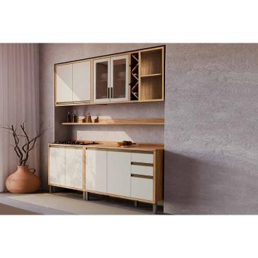 Imagem de Cozinha Completa Tempranillo 6 Peças (2Aéreos+2Balcões+2Complementos) C6P121 Amendoa/Off White - Ronipa