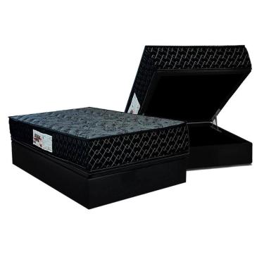 Imagem de Cama Box Baú Casal: Colchão Ortopédico Paropas AG65 Prime Gold Black + Base CRC Suede Black (138x188)
