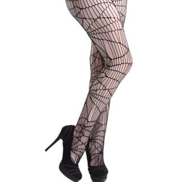 Imagem de Meia Calça Teia de Aranha Arrastão Preta Feminina Gótica ou Fantasia d