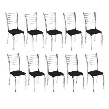 Imagem de Kit 10 Cadeiras Iara Cromada Para Cozinha-material sintético Preto - G