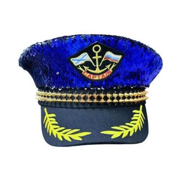 Imagem de Boné de Lantejoulas Marinho Unissex - Feito à Mão - Luxo para Festivai