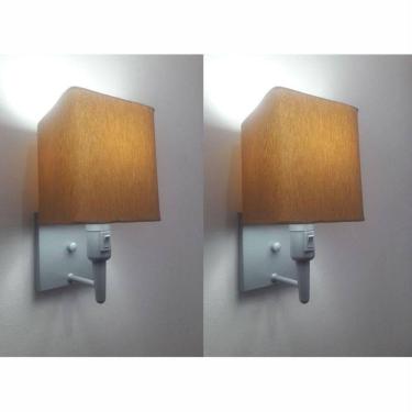 Imagem de Kit-2 Arandela Quadrada Md-2019 Cinza C- Inter Liga E Desl Cúpula Em Tecido Palha - Bivolt