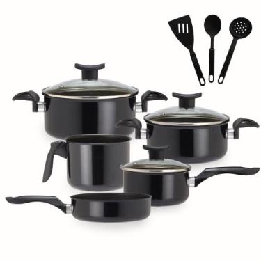 Imagem de Conjunto De Panelas 11 Peças Esmaltada Dona Bella Indução Cor Preto - 