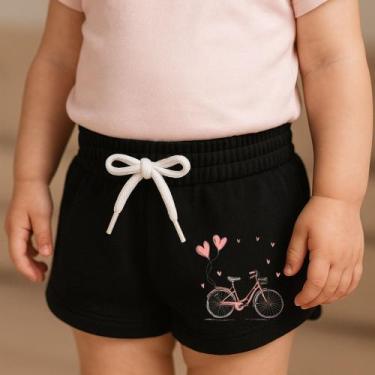 Imagem de Short Moletinho Infantil Estampado Feminino Bicicletinha Corações Conf