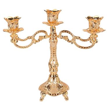 Imagem de Castiçal de mesa vintage 1/3/5 cabeçotes candelabro acessórios de luz de humor decoração de mesa de jantar - dourado - 3 cabeças