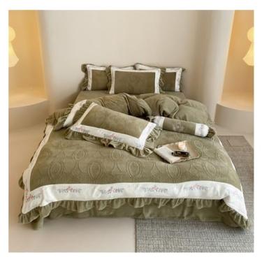 Imagem de ZDJZMGZ Conjunto de edredom Queen de veludo, 4 peças, macio, fofo, fecho de zíper, lençol de cama completo macio (verde, Queen)