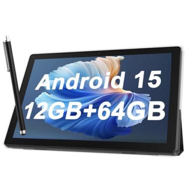 Imagem de Mesa Android 2 em 1 de 25 cm com capa protetora para tablets e caneta Stylus para Android 15, tablet 5G, WiFi-6, 1280 x 800, tela IPS Full HD, 6000 mAh, 64 GB de ROM + 12 GB de RAM (4 + 8 virtuais