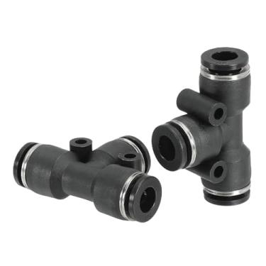 Imagem de Conexões de plástico push to connect de 1/10.2 cm, pacote com 2 tubos em forma de T de 3 maneiras, encaixe push lock PE-1/4 para sistema RO de ar e água, preto