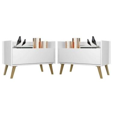 Imagem de Kit com 2 Mesas de Cabeceira 60 Cm com Pés Retrô Branca - MULTIMOVEIS
