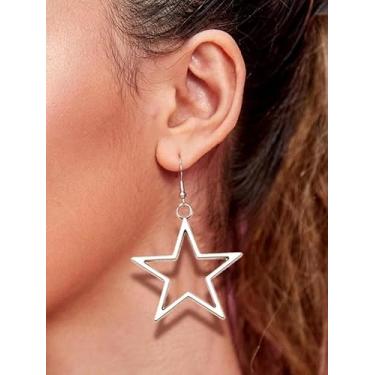 Imagem de Brincos de estrela oca para mulheres, brincos pendentes de liga de prata, brincos modernos de estrela de cinco pontas, presente de joia de festa elegante, presentes de joias para mulheres