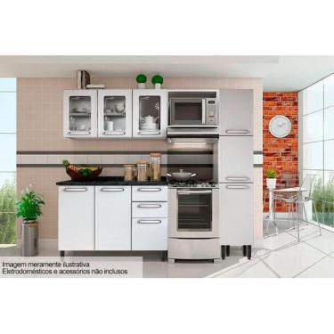 Imagem de Cozinha Modulada Completa Evidence 4pçs 1 Armário 1 Balcão 1 Paneleiro 1 Complemento C4P45 Branco