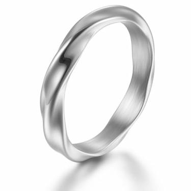 Imagem de FATACI Anel Mobius de Aço Inoxidável de Titânio para Homens e Mulheres, Design Minimalista Empilhável Prata/Ouro Unissex Alianças de Casamento de 3 mm para Casais Tamanho 7-9, Sem pedra preciosa