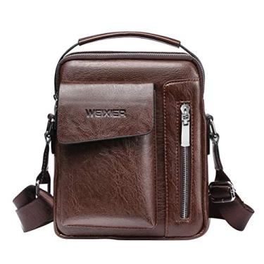 Imagem de Bolsa de ombro masculina de couro PU resistente ao desgaste com zíper Bolsa transversal para negócios e casual – Tamanho grande (marrom claro), Marrom, Medium