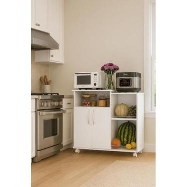 Imagem de Bancada de Cozinha Paneleiro Fruteira Com Porta e Rodízios Branco - Ec