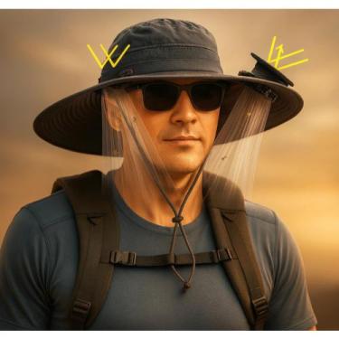 Imagem de Chapéu para Pesca Praia Trilhas com Ventilador Movido A Energia Solar 