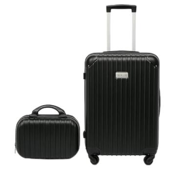 Imagem de Mala de Viagem Bordo 10kg Expansiva com Frasqueira, Rodas 360, Kit na cor Preta, Cadeado Anti Furto, Conjunto Premium.