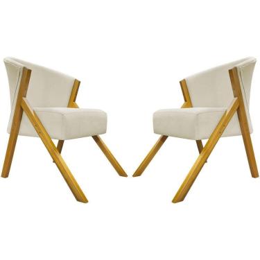 Imagem de Kit 2 Poltronas Decorativa You Suede Braça Amadeirada - Bege Suede
