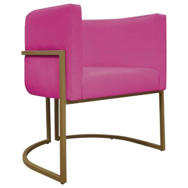 Imagem de Poltrona Decorativa Recepção Luna Base De Ferro Dourada - Pink Corino