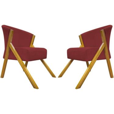 Imagem de Kit 2 Poltronas Decorativa You Suede Braça Amadeirada - Vermelho Suede