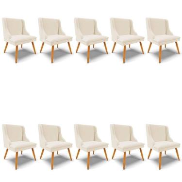 Imagem de Kit 10 Cadeiras Estofadas Para Sala De Jantar Pés Palito Lia Linho Bege - Ibiza