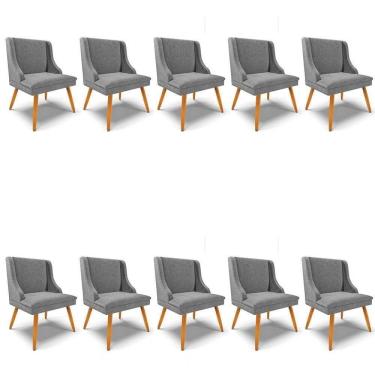 Imagem de Kit 8 Cadeiras Estofadas Para Sala De Jantar Pés Palito Lia Linho Grafite - Ibiza