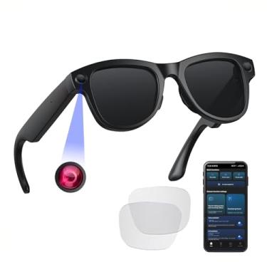 Imagem de REEDTOCK Óculos inteligentes AI com câmera de 8 MP, HD 1080P, música/chamadas Bluetooth, orelha aberta, EIS, WiFi, assistente de voz AI, tradução para viagens, dirigir, ao ar livre (lentes cinza e