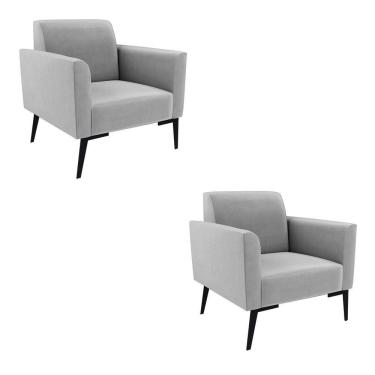 Imagem de Kit 2 Poltronas Pés Villach Marisa Suede D03 - D\'rossi Cor Cinza