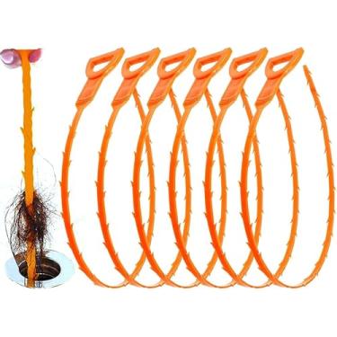 Imagem de Huryfox Ferramenta de remoção de entupimento de drenagem - Pacote com 6 varas de limpeza de drenagem de 50 cm de comprimento para pia, tubo e banheira - Ferramenta desentupidor de encanamento para